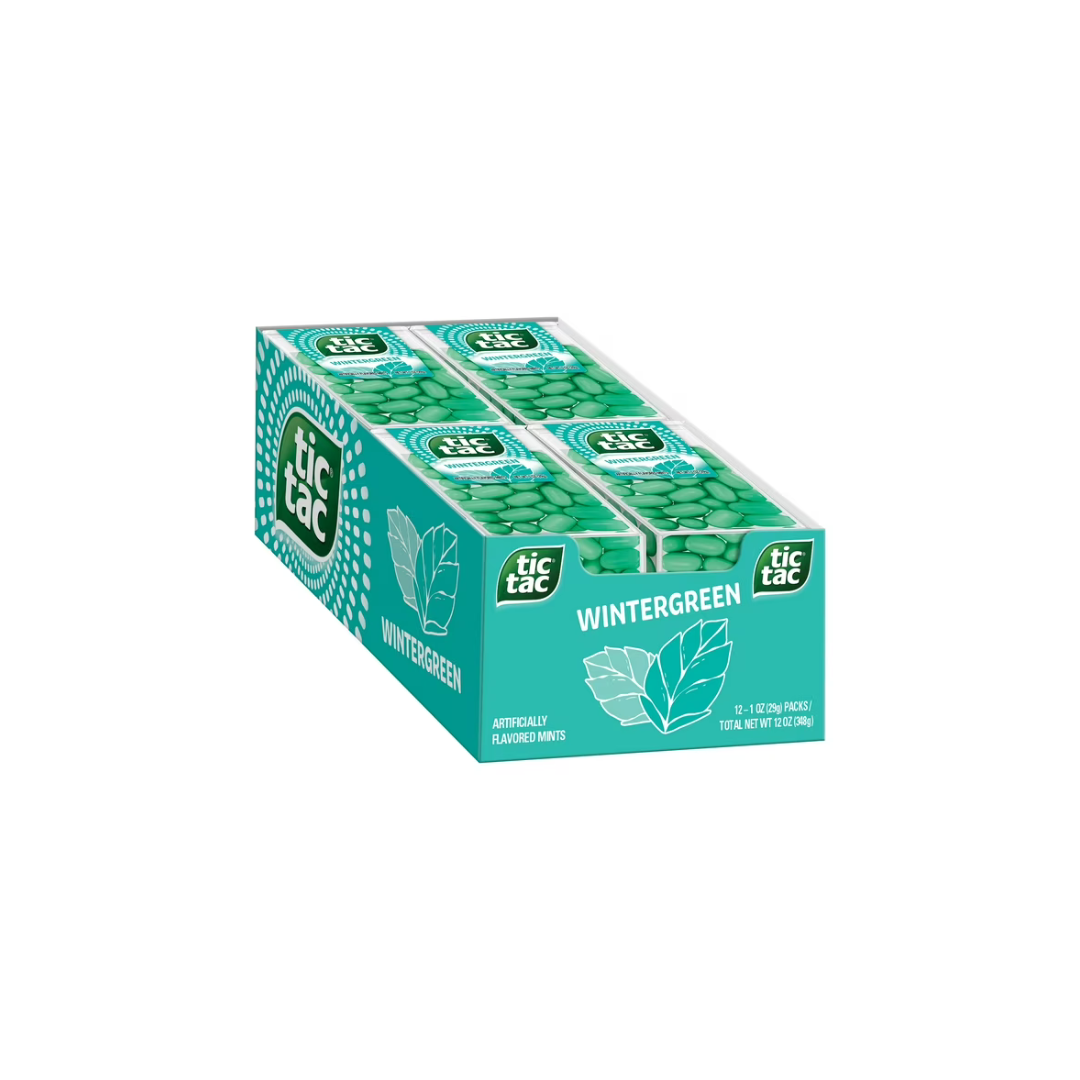 (12 Count) Tic Tac Wintergreen Breath Mints, On-The-Go Refreshment, Easter Basket Stuffers, 1 oz
