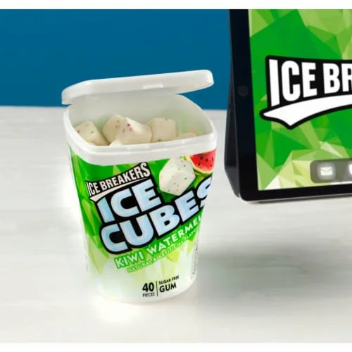 2X-ICE BREAKERS ICE CUBES Kiwi Watermelon Flavored Sugar Free Chewing Gum - 3.24 oz - 40 pieces