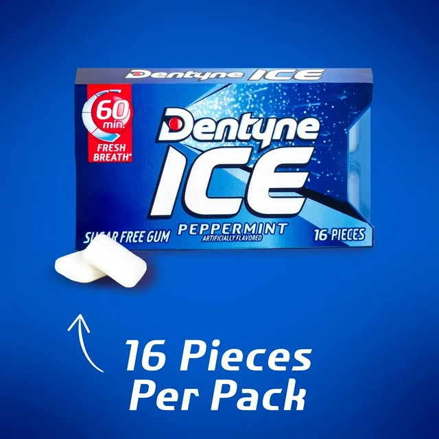 2 Pack | Dentyne Ice Sugar Free Gum, Peppermint, 16 Pieces, 12 ct