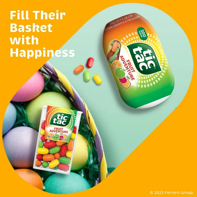 (12 Count) Tic Tac, Fruit Adventure Mints, On-The-Go Refreshment, Easter Basket Stuffers, 1 oz