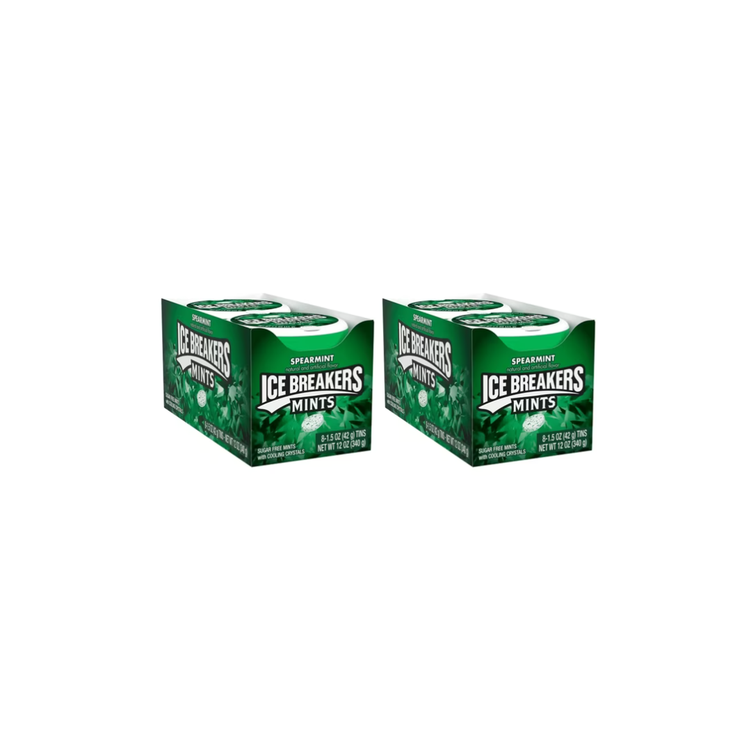 ICE BREAKERS SPEARMINT Sugar Free Mints Tins, 1.5 Oz. 2 Pack (16 Count) DOUBLE UP and SAVE