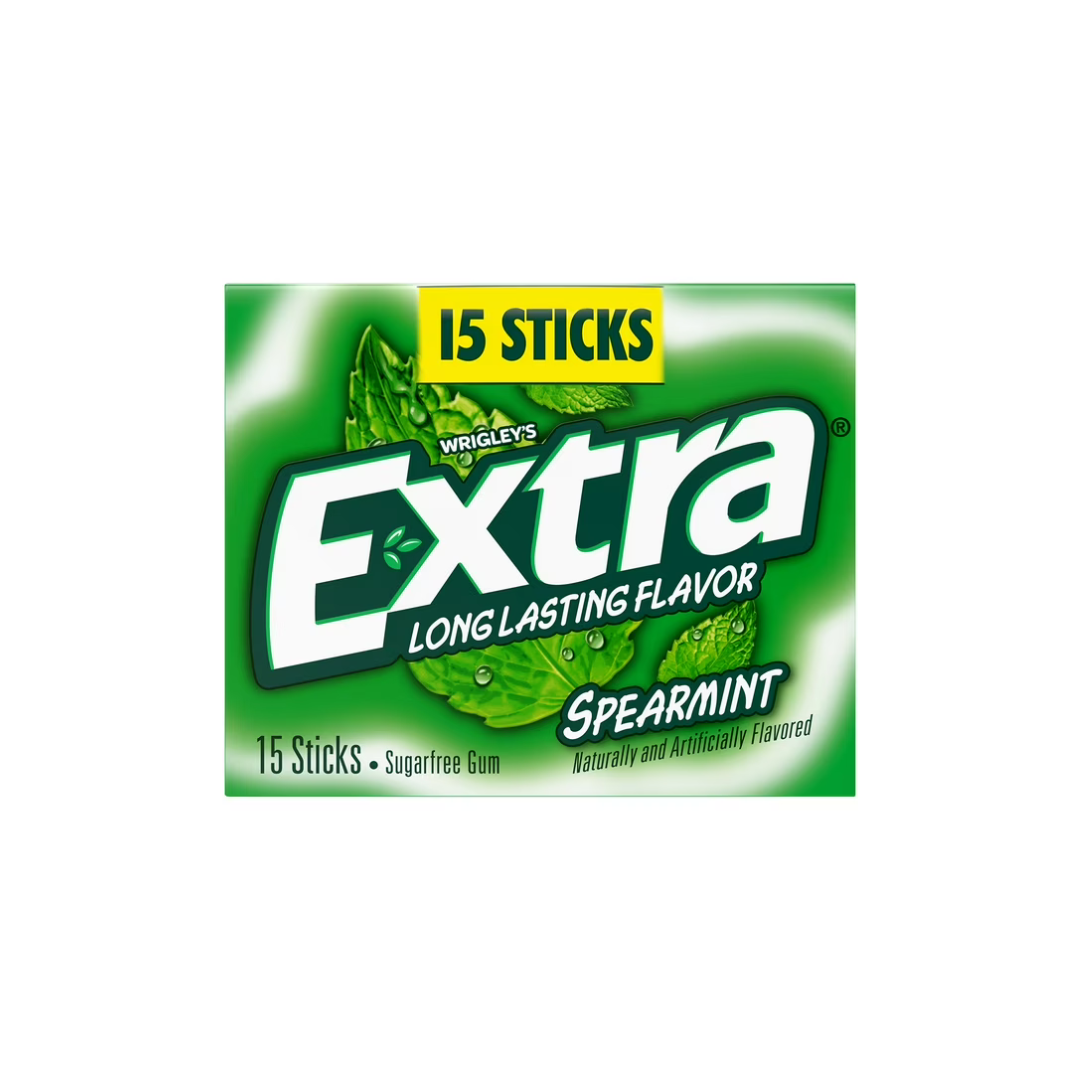 Extra Gum Spearmint Sugar Free Chewing Gum, Single Pack - 15 Pieces