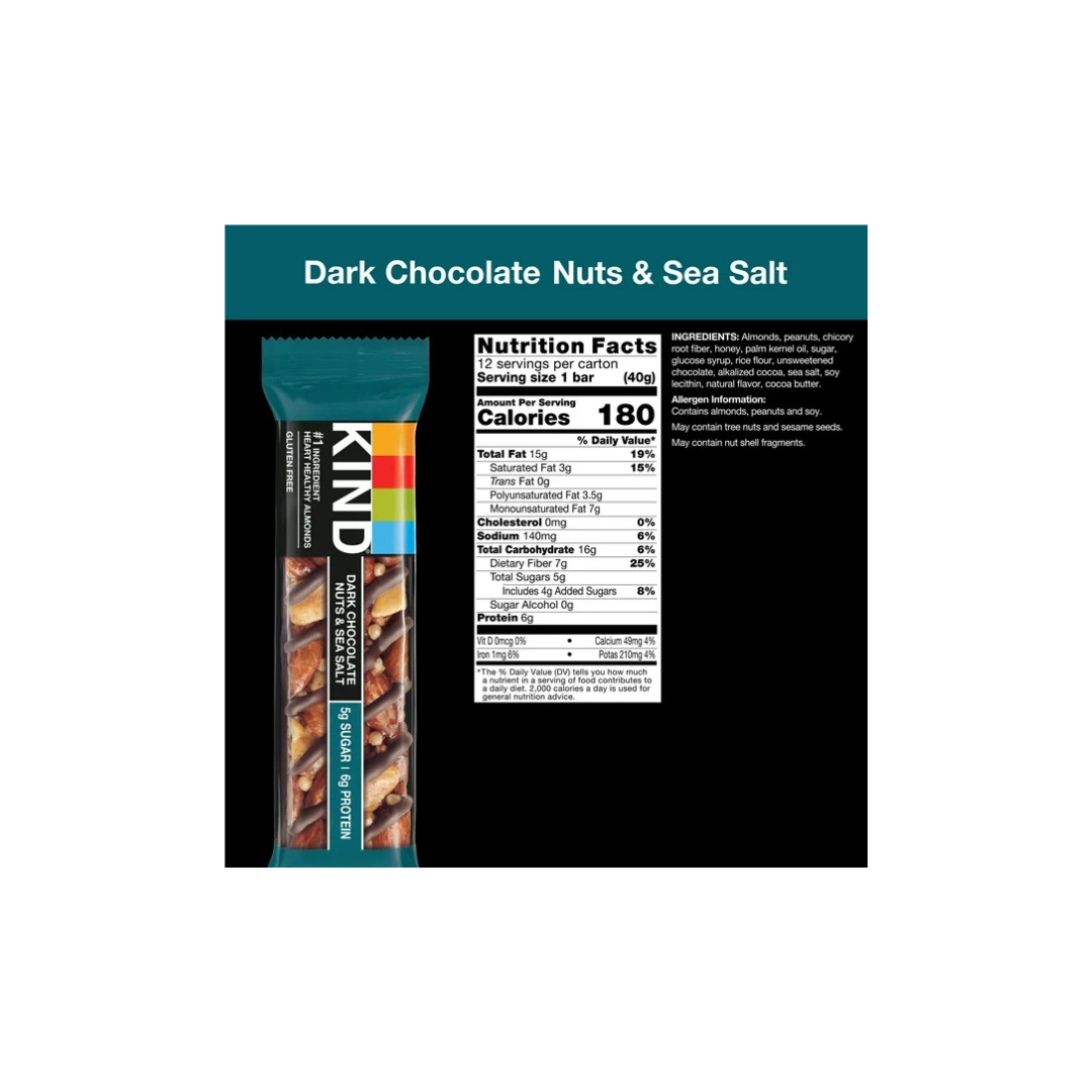 KIND Gluten Free Dark Chocolate Nuts & Sea Salt Snack Bars, Value Pack, 1.4 oz, 12 Count