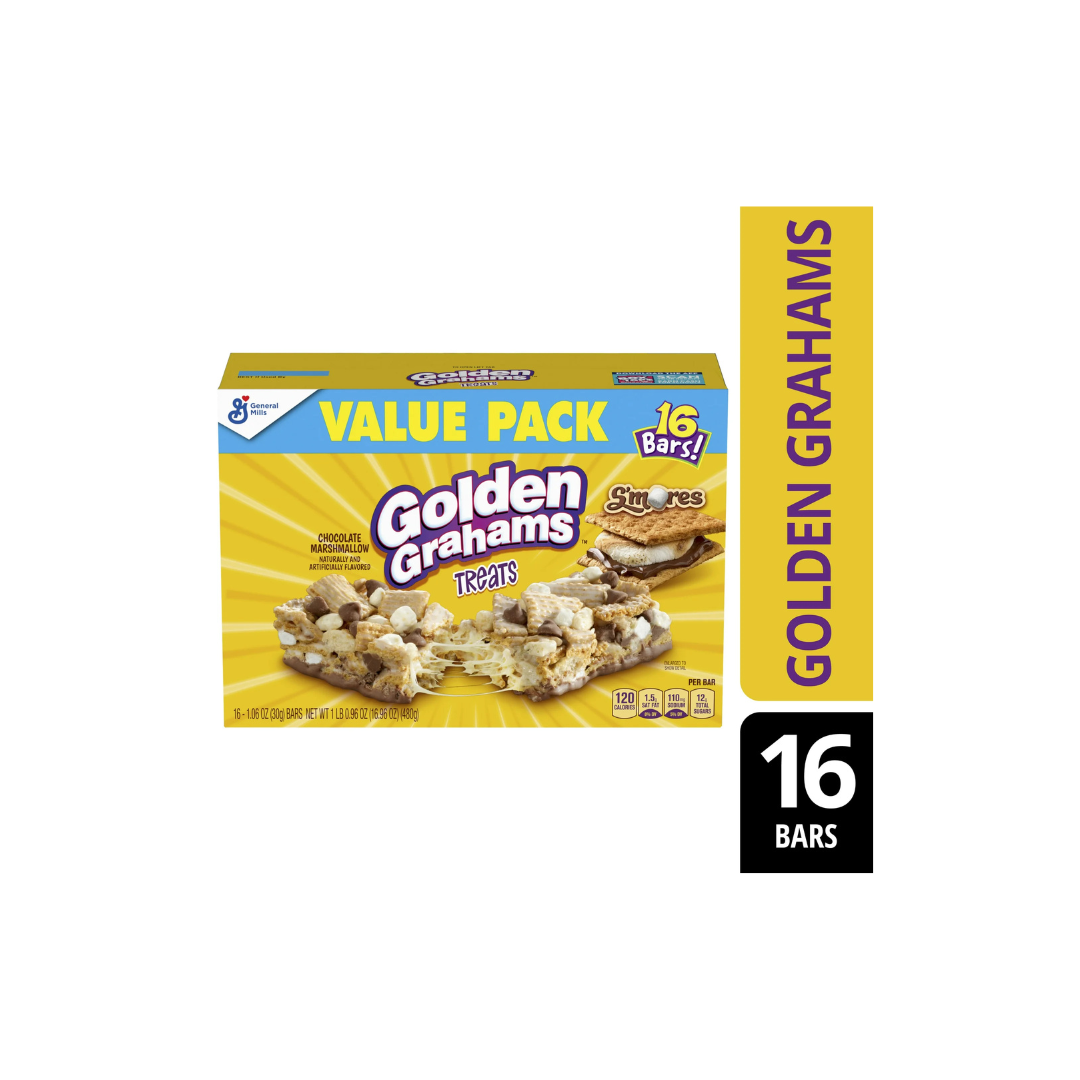 (4 pack) Golden Grahams Breakfast Cereal Treat Bars, S'mores, Snack Bars, 16 Ct