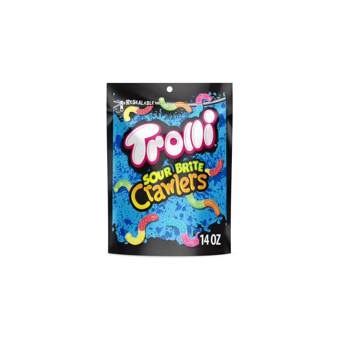 Trolli Sour Brite Crawlers, Candy, Cherry-Lemon, Strawberry-Grape & Orange-Lime, Sweet and Sour, Gummy Worms, 14 oz