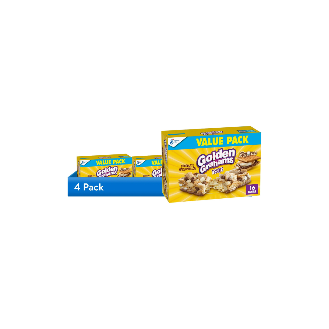 (4 pack) Golden Grahams Breakfast Cereal Treat Bars, S'mores, Snack Bars, 16 Ct