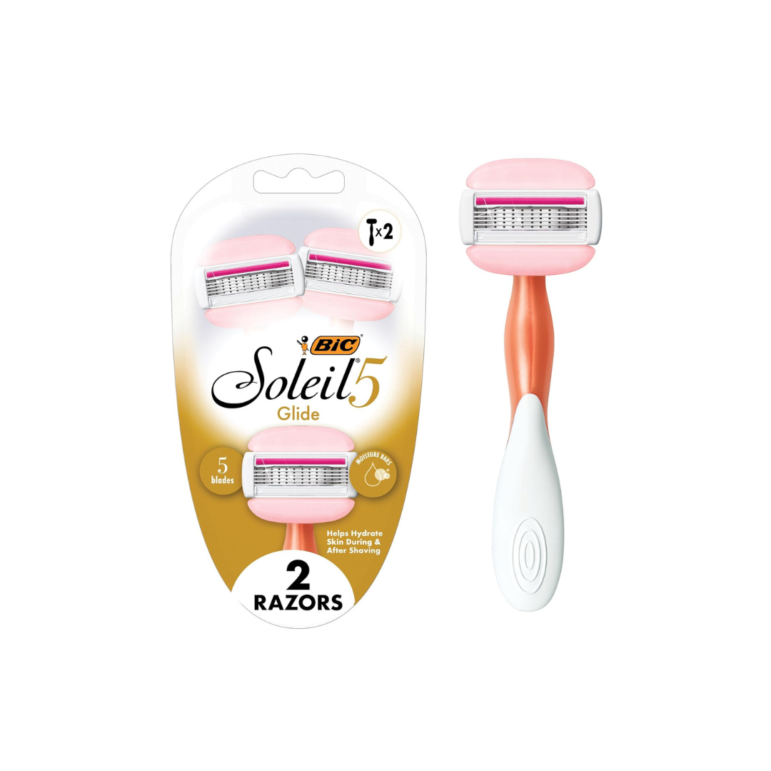 BIC Soleil Glide Disposable Razors for Women, 5 Blades With Shea Butter Moisture Bars, 2 Piece Razor Set