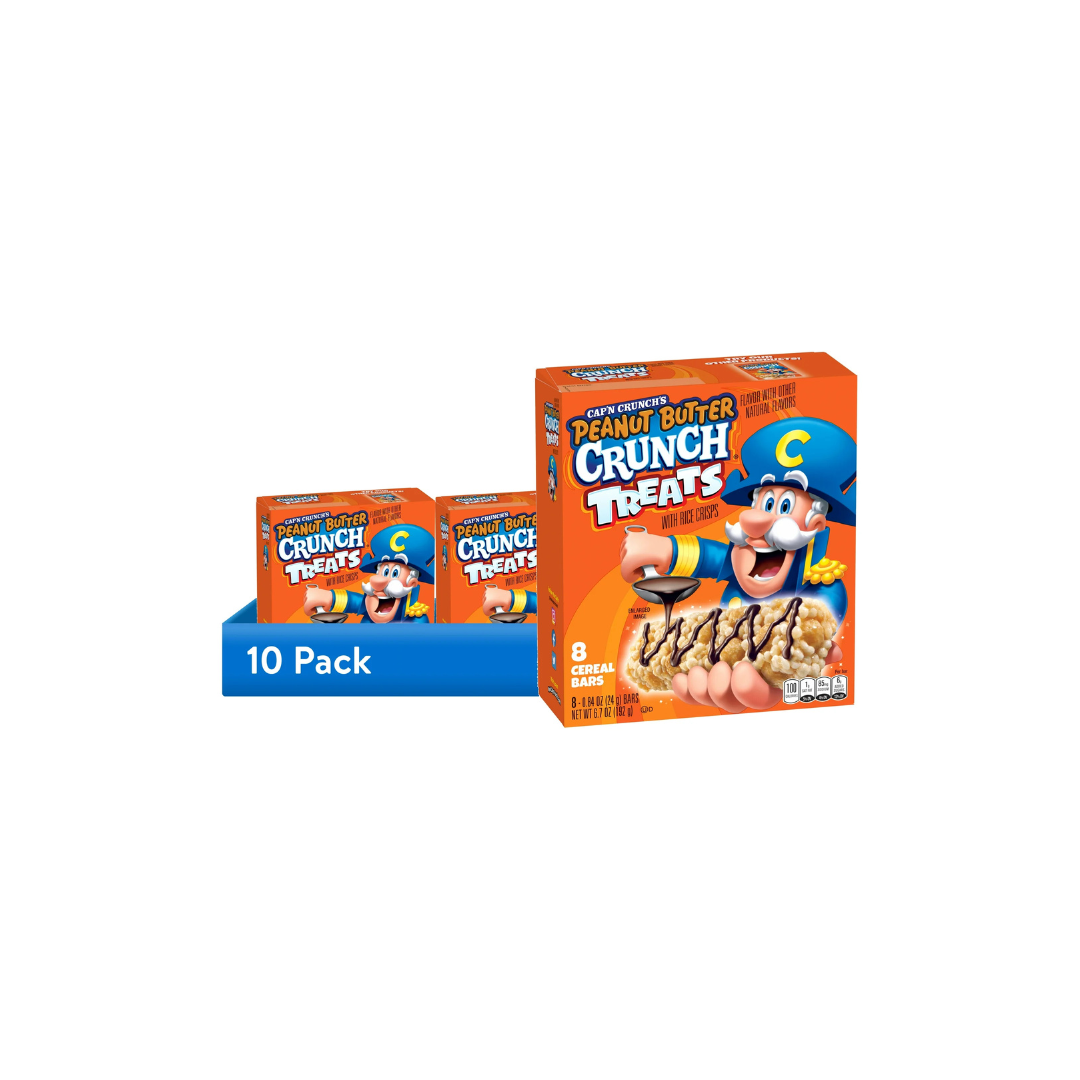 (10 pack) Cap'n Crunch's Treat with Rice Crisps Cereal Bars Peanut Butter Flavor, 0.8 oz, 8 Count