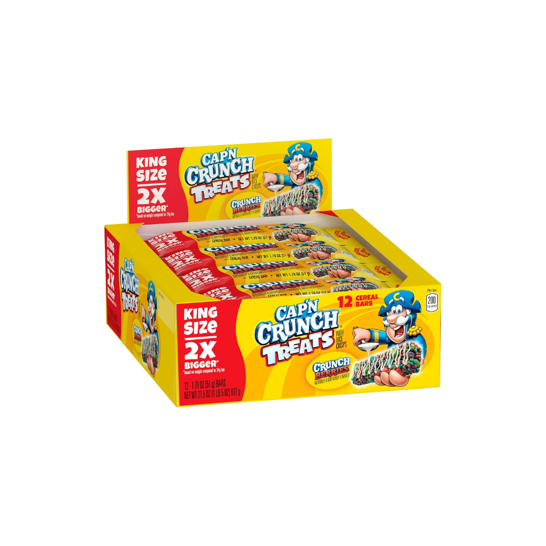 Cap'n Crunch Quaker King OIF8 Size Treat Bars, Crunch Berry Flavor, 12 Count