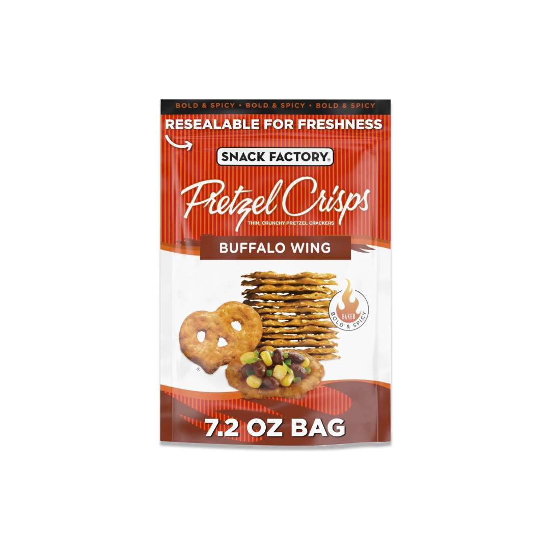 Snack Factory Buffalo Wing Pretzel Crisps, Non-GMO, 7.2 oz Resealable Bag