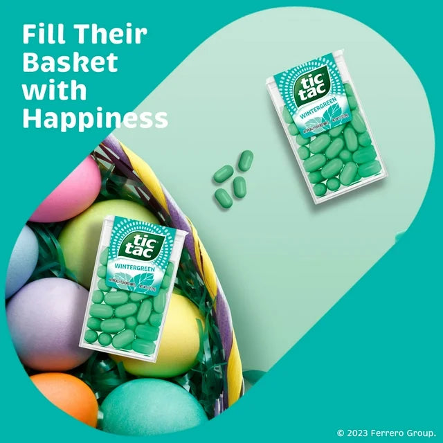 (12 Count) Tic Tac Wintergreen Breath Mints, On-The-Go Refreshment, Easter Basket Stuffers, 1 oz