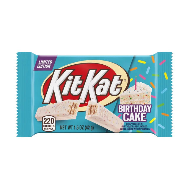 Kit Kat, Limited Edition Crisp Wafers in Birthday Cake Flavored White Crème with Sprinkles Candy Bar Box, 1.5 Oz, 24 ct.