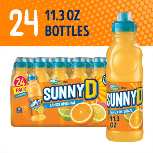 SUNNYD Tangy Original Orange Juice Drink, 24 Count, 11.3 fl oz Bottles