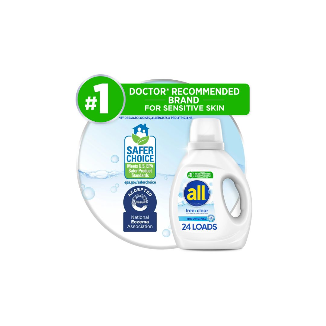 all Liquid Laundry Detergent, Free Clear for Sensitive Skin, 36 Fluid Ounces, 24 Loads