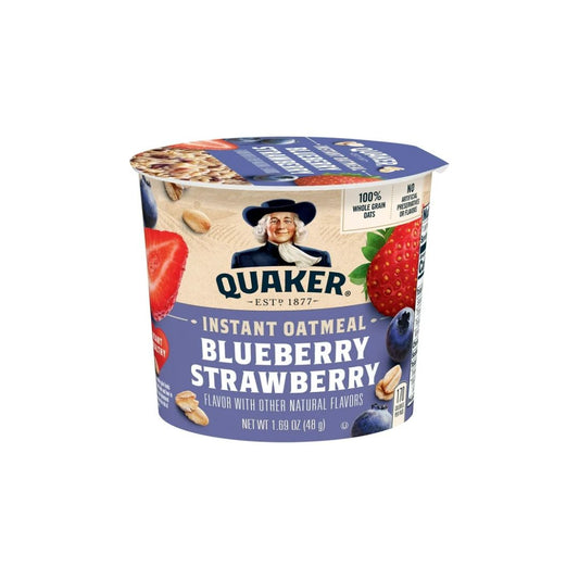 Hot Deals Quaker Blueberry & Strawberry flavored Instant Oatmeal, Quick Cook Oatmeal, 1.69 oz Cup