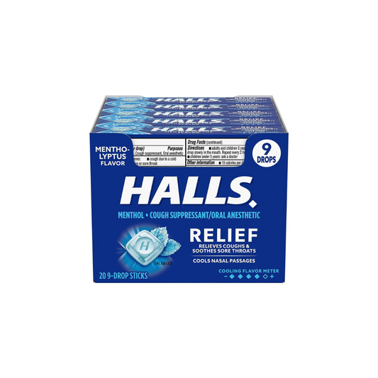 HALLS Relief Mentho-Lyptus Cough Drops, 20 Packs of 9 Drops (180 Total Drops)