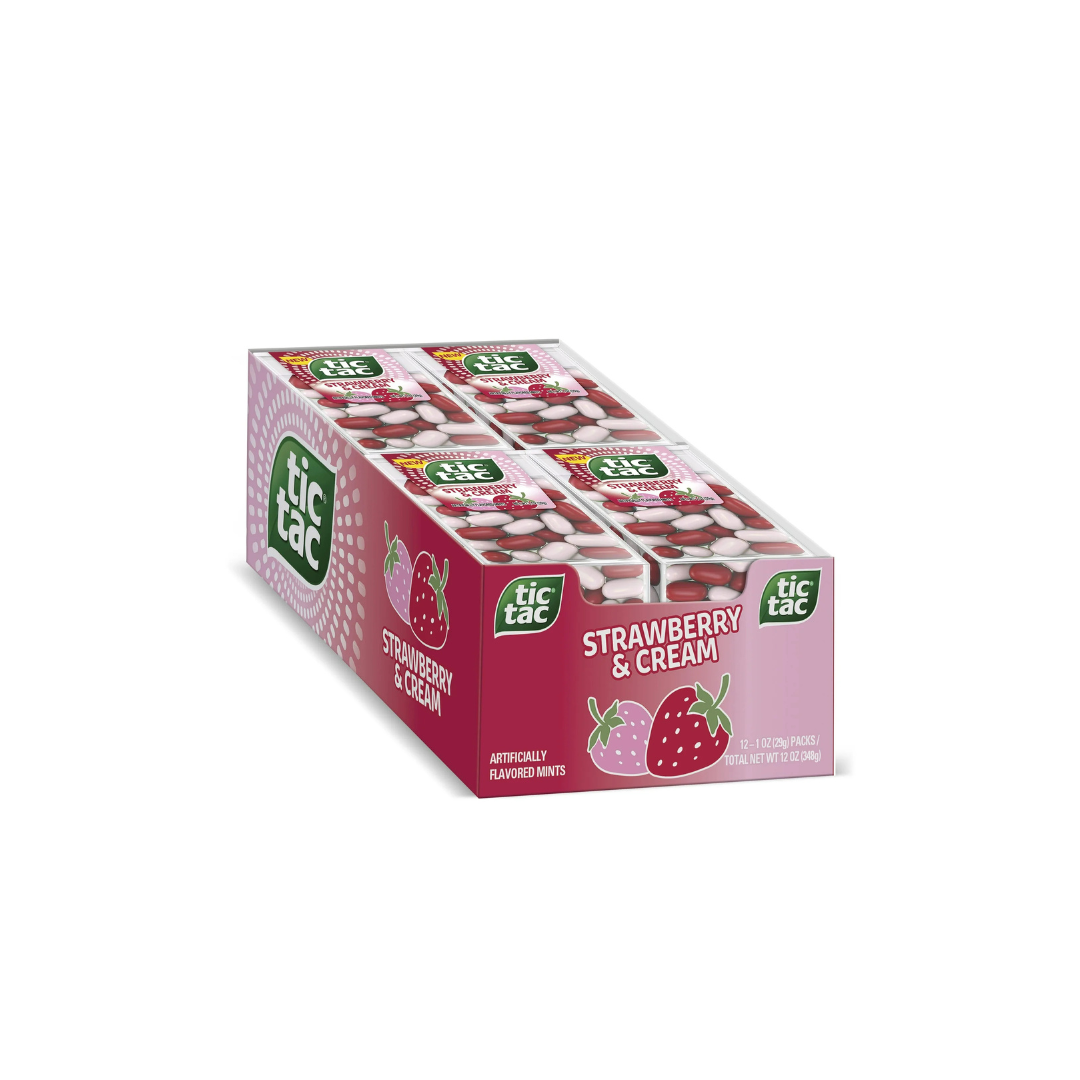 Tic Tac Strawberry & Cream Flavored Mints, Bulk 12 Pack, On-The-Go Refreshment, 1 Oz Each