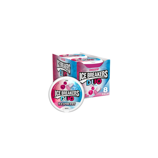 ICE BREAKERS Duo Fruit Plus Cool Raspberry Sugar Free Mints Tins, 1.3 oz (8 Count)