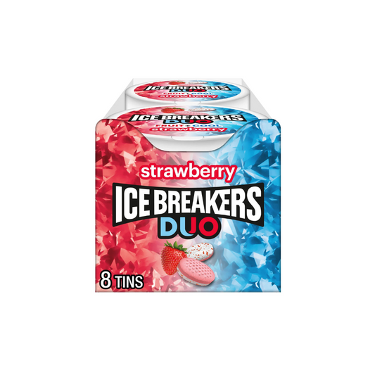 Ice Breakers Duo Fruit Plus Cool Strawberry Sugar Free Mints, Tins 1.3 oz, 8 Count