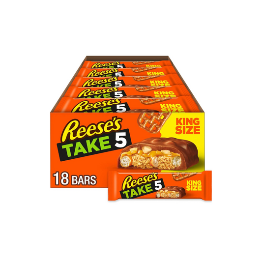 REESE'S TAKE 5 Pretzel, Peanut and Chocolate King Size, Candy Bars, 2.25 oz (18 Count)