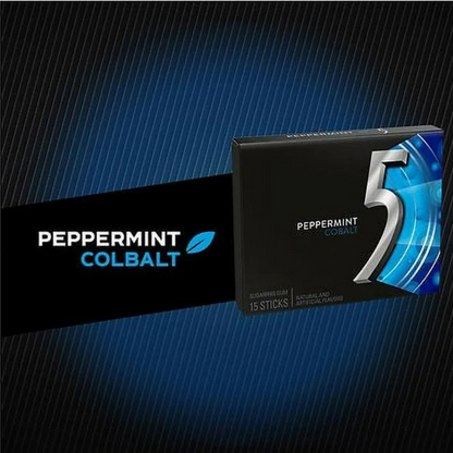 Five Peppermint Cobalt Sugar Free Chewing Gum Sticks Cobalt15.0ea