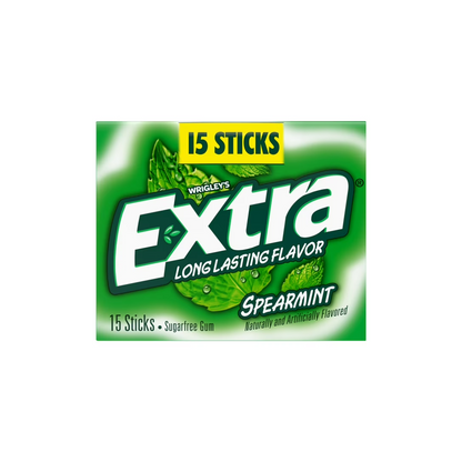 Extra Gum Spearmint Sugar Free Chewing Gum, Single Pack - 15 Pieces