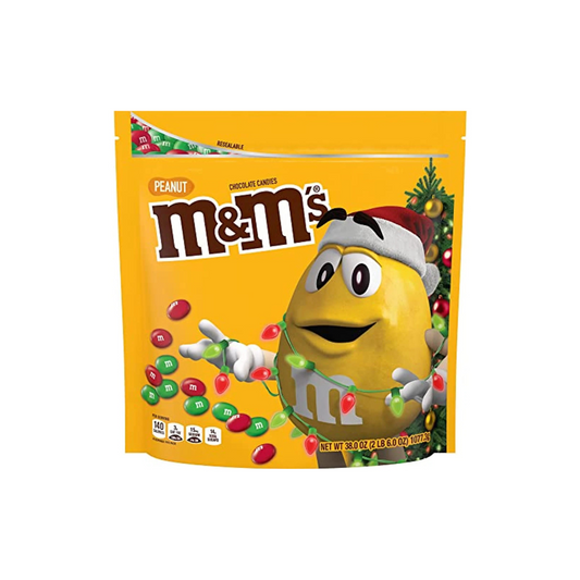 M&M'S Holiday Peanut Milk Chocolate Christmas Candy, Party Size, 38 oz Resealable Bag