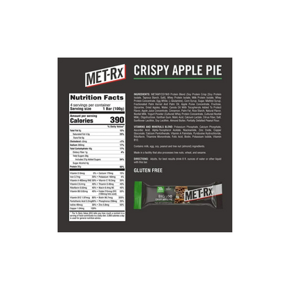 MET-Rx Big 100 Colossal Protein Bars, Crispy Apple Pie Meal Replacement Bars, 4 Ct