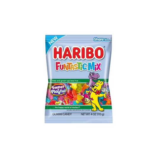HARIBO Funtastic Mix Original Assorted Fun Shapes and Fruit Flavor Gummy Candy, 4oz, Share Size Bag