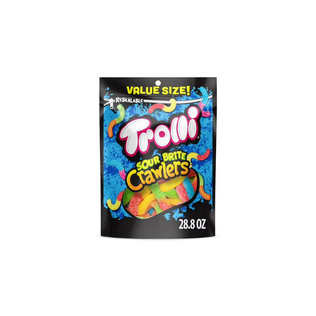 Trolli Sour Brite Crawlers, Candy, Cherry-Lemon, Strawberry-Grape & Orange-Lime, Sweet and Sour, Gummy Worms, 28.8 oz