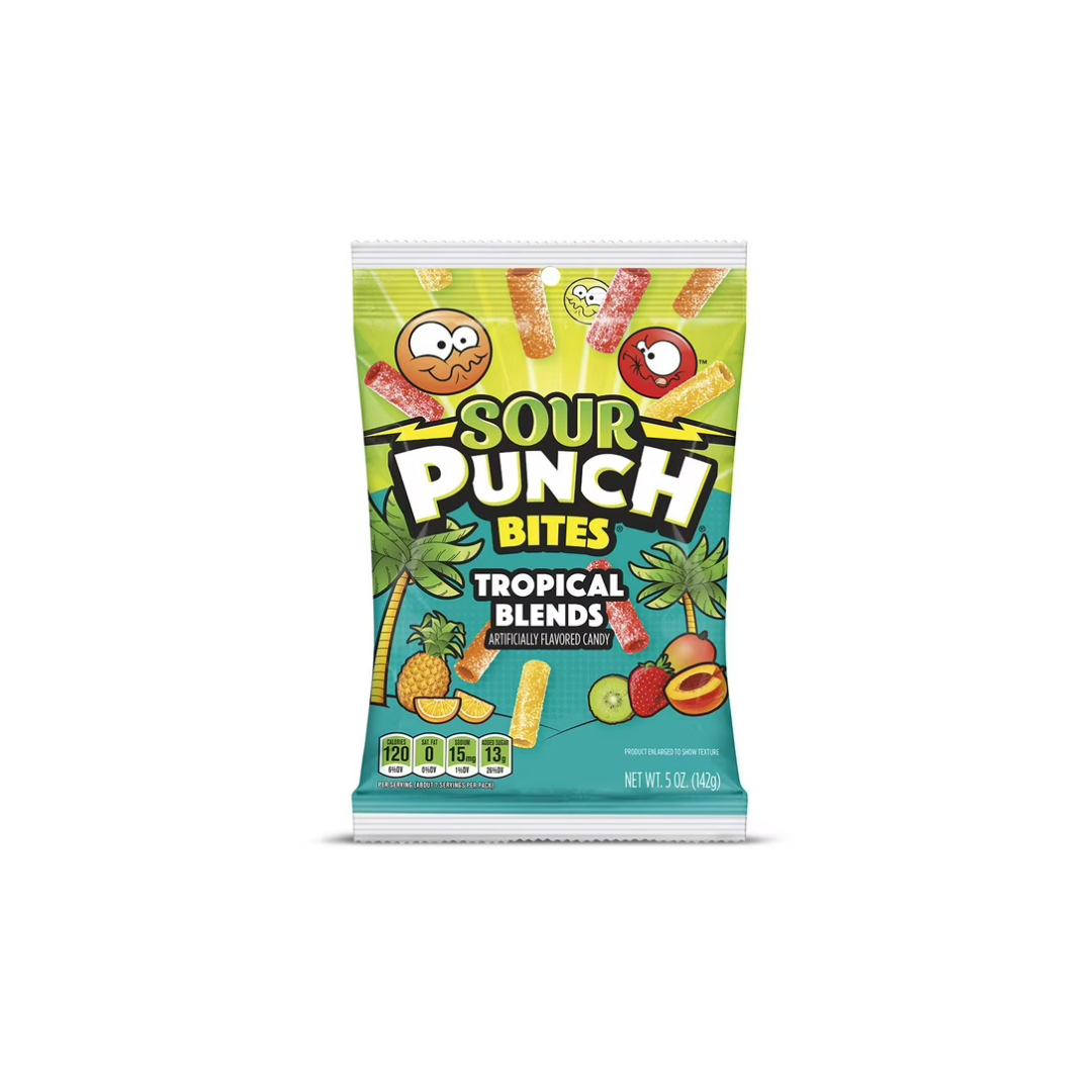 Sour Punch Bites, Tropical Blends Chewy Candy Pieces, 5oz Bag