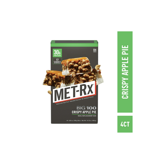 MET-Rx Big 100 Colossal Protein Bars, Crispy Apple Pie Meal Replacement Bars, 4 Ct