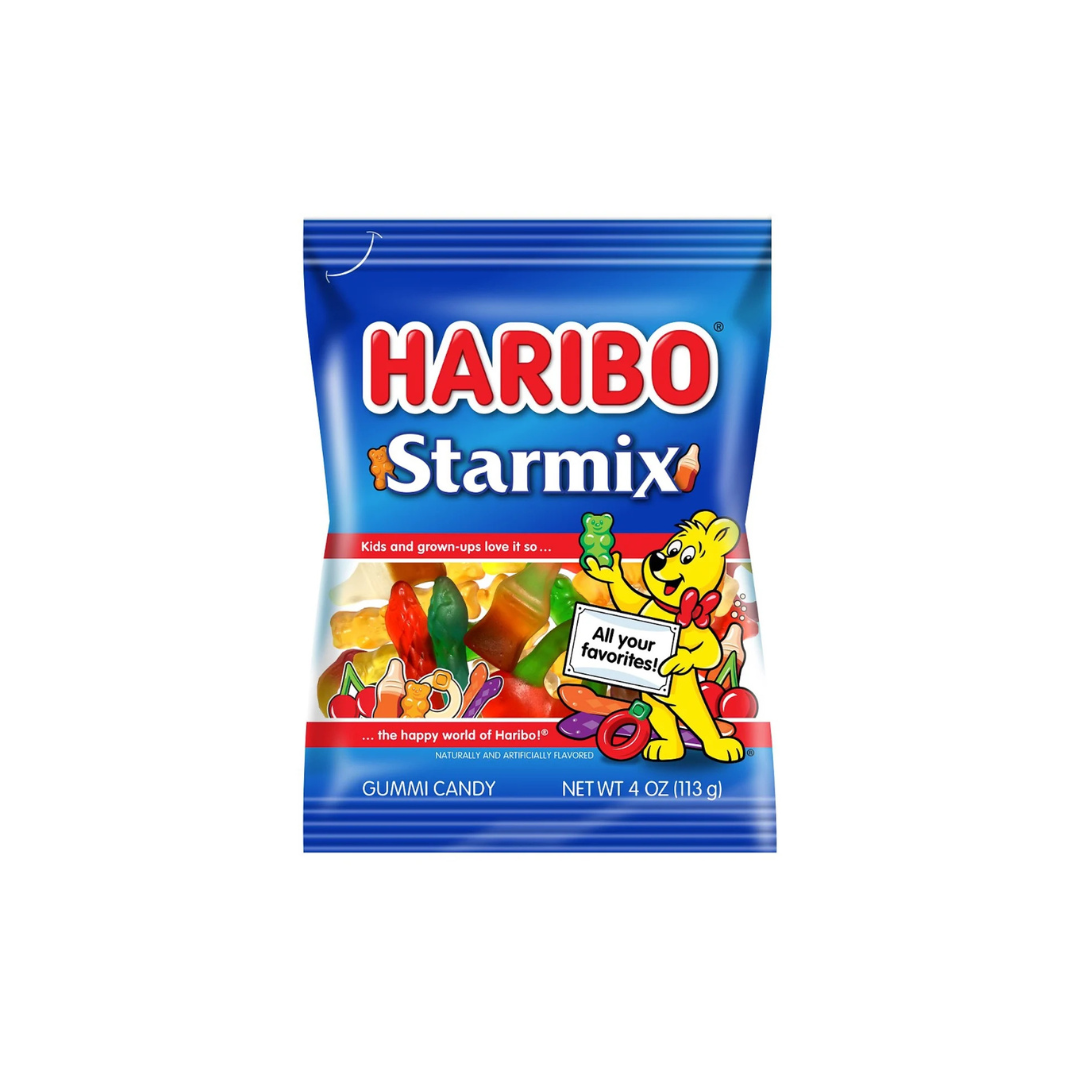 HARIBO Starmix Assorted Shapes and Fruit Flavors Gummy Candy, 4oz, Party Size Bag