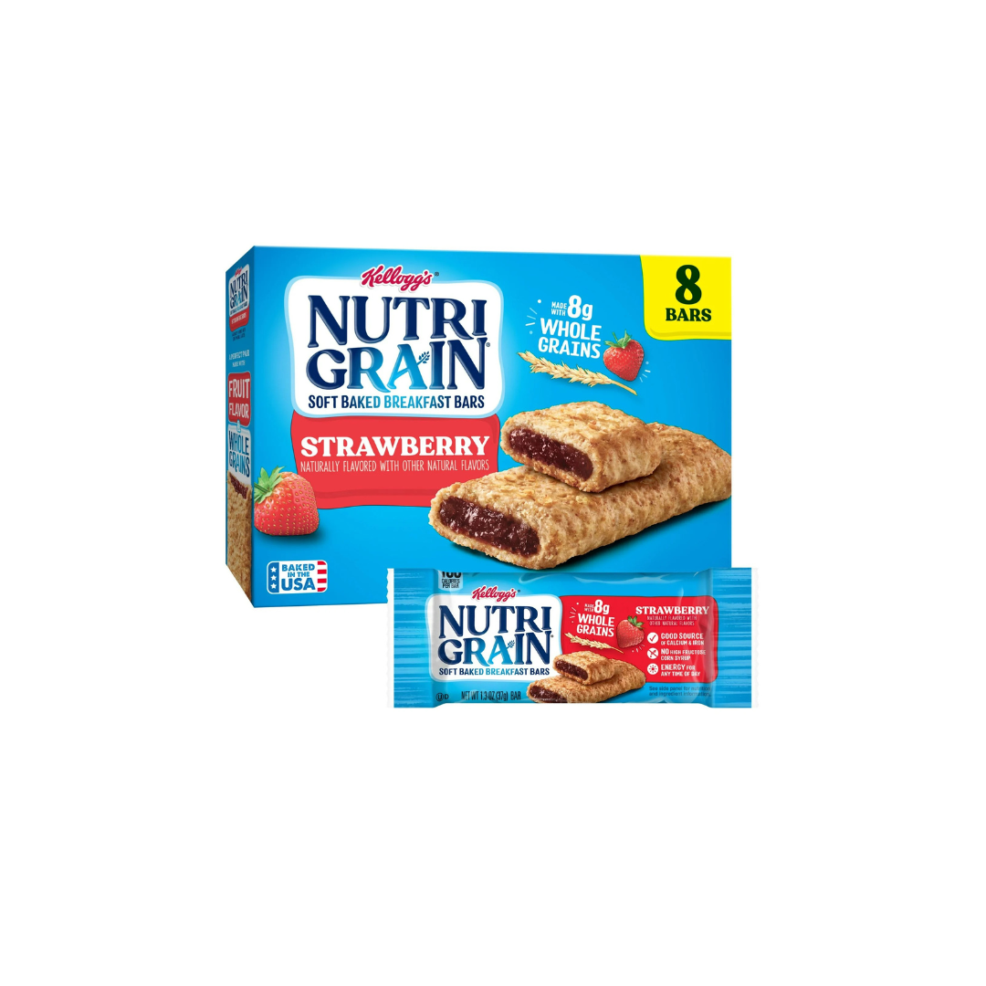 Kellogg's Nutri-Grain Strawberry Chewy Soft Baked Breakfast Bars, Kids Snacks, 10.4 oz, 8 Count