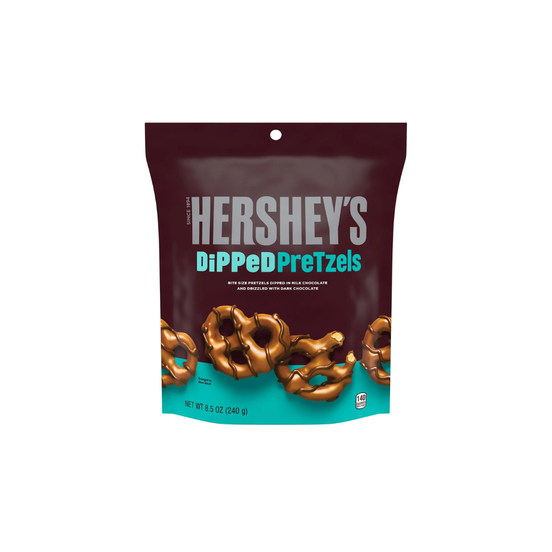 HERSHEY'S, Dipped Pretzels Milk and Dark Chocolate Covered Pretzel Candy, 8.5 oz, Bag