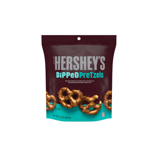 HERSHEY'S, Dipped Pretzels Milk and Dark Chocolate Covered Pretzel Candy, 8.5 oz, Bag
